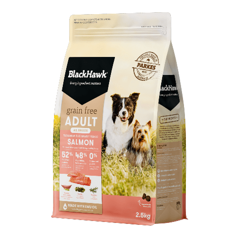 BlackHawk Tasmanian Salmon Grain-Free Adult Dog Dry Food available at Pet Shore, made with Tasmanian salmon for grain-free dog nutrition.