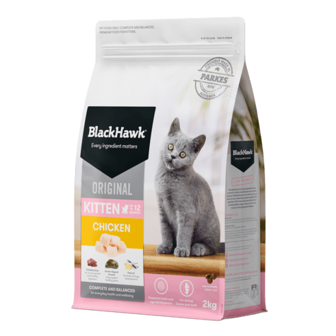 BlackHawk Chicken Original Kitten Food available at Pet Shore, featuring high-quality chicken for healthy growth in kittens.