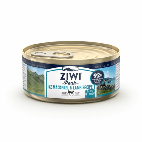 ZIWI Mackerel & Lamb Canned Wet Cat Food available at Pet Shore, made with wild-caught mackerel and grass-fed lamb.