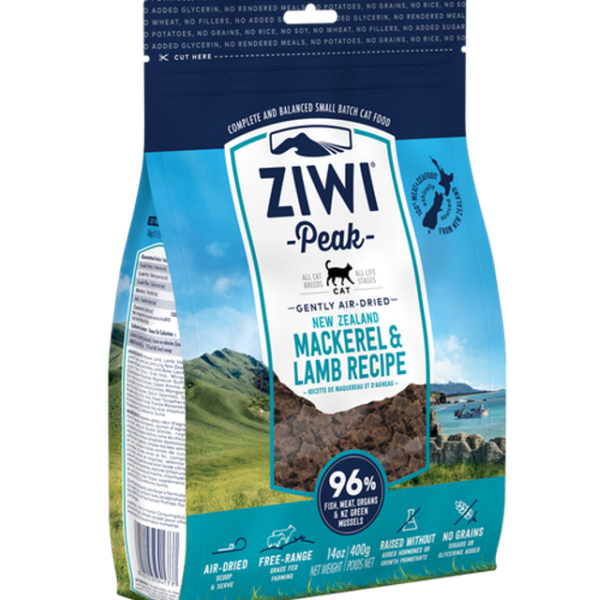 ZIWI Peak Mackerel & Lamb Recipe Air-Dried Cat Food 400G available at Pet Shore for natural cat nutrition.