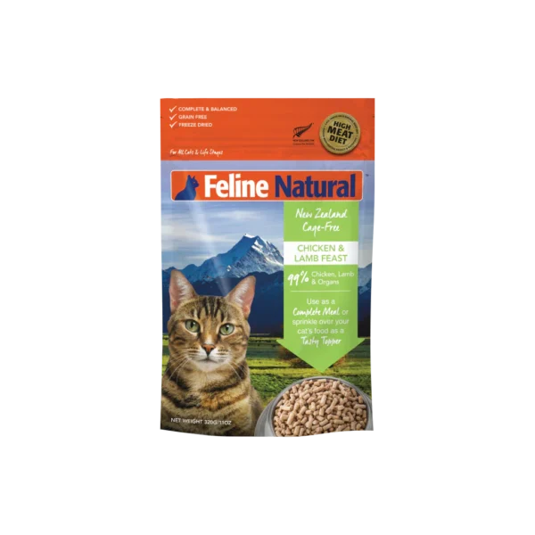 Feline Natural Chicken & Lamb Freeze-Dried Cat Food Topper available at Pet Shore, perfect for boosting cat meals.