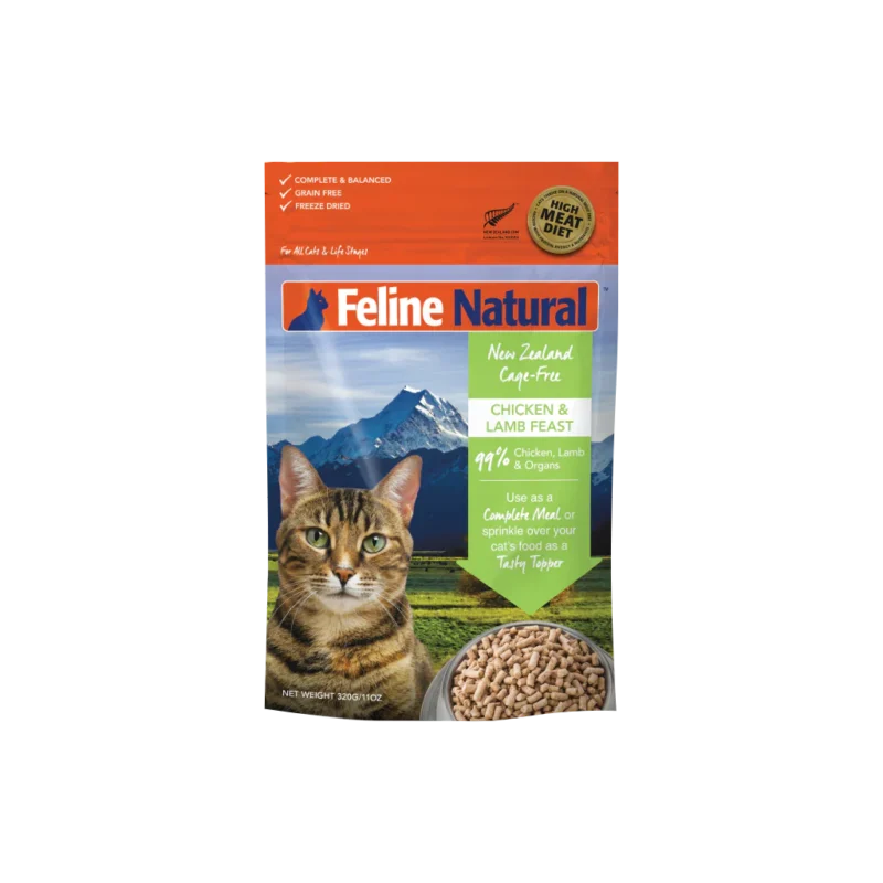 Feline Natural Chicken & Lamb Freeze-Dried Cat Food Topper available at Pet Shore, perfect for boosting cat meals.