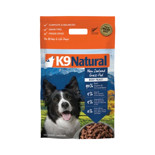 K9 NATURAL Beef Feast Freeze-Dried Dog Food Topper 3.6KG available at Pet Shore for healthy dog nutrition.