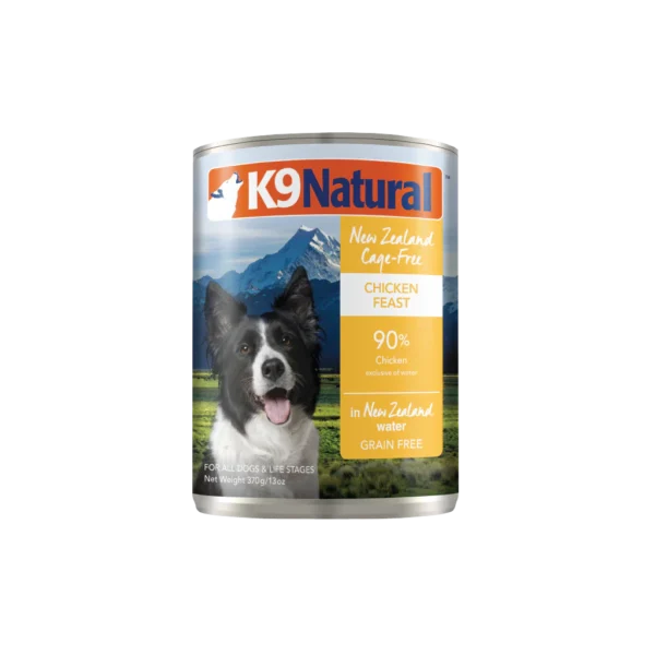 K9 NATURAL Chicken Feast Canned Dog Wet Food 370G available at Pet Shore, perfect for natural dog nutrition.