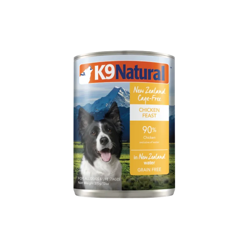 K9 NATURAL Chicken Feast Canned Dog Wet Food 370G available at Pet Shore, perfect for natural dog nutrition.